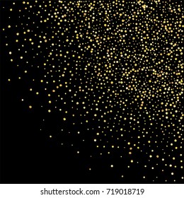 Golden confetti on a black background. Luxury festive background. Golden grainy abstract textures shine and flicker. Element of design. Vector illustration, EPS 10.