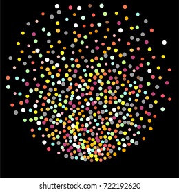Golden confetti on a black background. Shining elements. Flat glitter. Abstract festive decoration . Glamorous vector background.