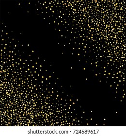 Golden confetti on a black background. Luxury festive background. Golden grainy abstract textures shine and flicker. Element of design. Vector illustration, EPS 10.