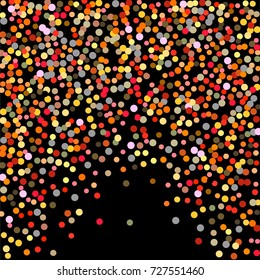 Golden confetti on a black background. Shining elements. Flat glitter. Abstract festive decoration . Glamorous vector background.