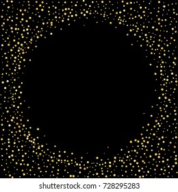 Golden confetti on a black background. Luxury festive background. Golden grainy abstract textures shine and flicker. Element of design. Vector illustration, EPS 10.