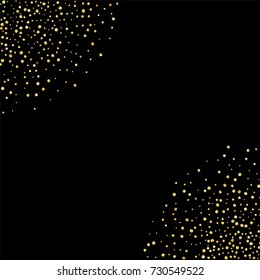 Golden confetti on a black background. Luxury festive background. Golden grainy abstract textures shine and flicker. Element of design. Vector illustration, EPS 10.