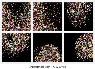 Golden confetti on a black background. Shining elements. Flat glitter. Abstract festive decoration . Glamorous vector background.