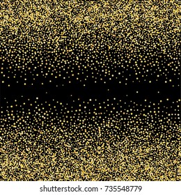 Golden confetti on a black background. Luxury festive background. Golden grainy abstract textures shine and flicker. Element of design. Vector illustration, EPS 10.