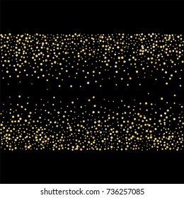 Golden confetti on a black background. Luxury festive background. Golden grainy abstract textures shine and flicker. Element of design. Vector illustration, EPS 10.