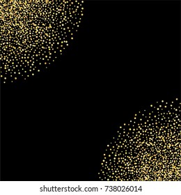 Golden confetti on a black background. Luxury festive background. Golden grainy abstract textures shine and flicker. Element of design. Vector illustration, EPS 10.