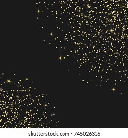 Golden confetti on a black background. Luxury festive background. Golden grainy abstract texture on a black background. Element of design. Vector illustration, EPS 10.