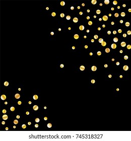 Golden confetti on a black background. Luxury festive background. Golden grainy abstract texture on a black background. Element of design. Vector illustration, EPS 10.
