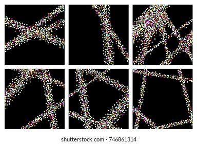 Golden confetti on a black background. Shining elements. Flat glitter. Abstract festive decoration . Glamorous vector background.