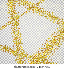 Golden confetti on a black background. Shining elements. Flat glitter. Abstract festive decoration . Glamorous vector background.