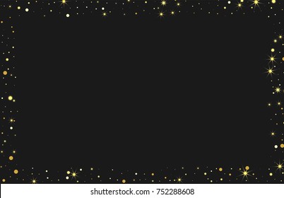 Golden confetti on a black background. Luxury festive background. Golden grainy abstract texture on a black background. Element of design. Vector illustration, EPS 10.