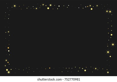 Golden confetti on a black background. Luxury festive background. Golden grainy abstract texture on a black background. Element of design. Vector illustration, EPS 10.