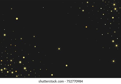 Golden confetti on a black background. Luxury festive background. Golden grainy abstract texture on a black background. Element of design. Vector illustration, EPS 10.