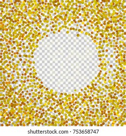 Golden confetti on a black background. Shining elements. Flat glitter. Abstract festive decoration . Glamorous vector background.