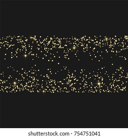 Confeti dorado sobre fondo negro. Lujo de fondo festivo. Textura abstracta granulada dorada sobre fondo negro. Elemento de diseño. Ilustración del vector, EPS 10.