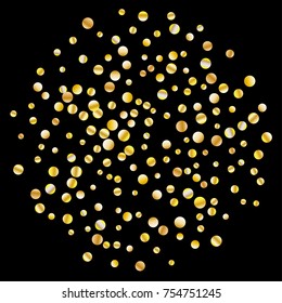 Golden confetti on a black background. Luxury festive background. Golden grainy abstract texture on a black background. Element of design. Vector illustration, EPS 10.