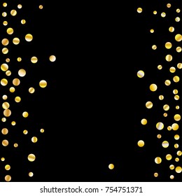 Golden confetti on a black background. Luxury festive background. Golden grainy abstract texture on a black background. Element of design. Vector illustration, EPS 10.