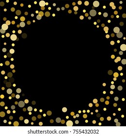 Golden confetti on a black background. Luxury festive background. Golden translucent abstract dot on a black background. Element of design. Vector illustration, EPS 10.