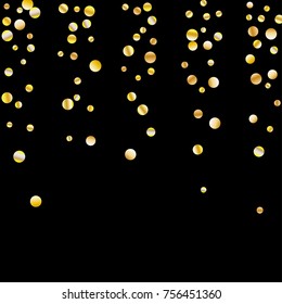 Golden confetti on a black background. Luxury festive background. Golden grainy abstract texture on a black background. Element of design. Vector illustration, EPS 10.