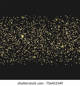 Golden confetti on a black background. Luxury festive background. Golden grainy abstract texture on a black background. Element of design. Vector illustration, EPS 10.
