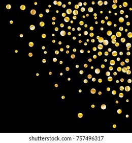 Golden confetti on a black background. Luxury festive background. Golden grainy abstract texture on a black background. Element of design. Vector illustration, EPS 10.