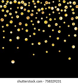 Golden confetti on a black background. Luxury festive background. Golden grainy abstract texture on a black background. Element of design. Vector illustration, EPS 10.