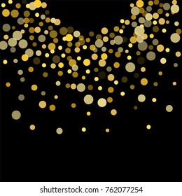 Golden confetti on a black background. Luxury festive background. Golden translucent abstract dot on a black background. Element of design. Vector illustration, EPS 10.