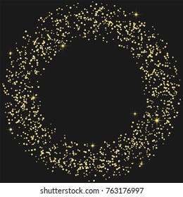 Golden confetti on a black background. Luxury festive background. Golden grainy abstract texture on a black background. Element of design. Vector illustration, EPS 10.