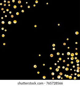 Golden confetti on a black background. Luxury festive background. Golden grainy abstract texture on a black background. Element of design. Vector illustration, EPS 10.