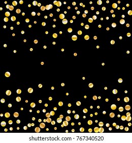 Golden confetti on a black background. Luxury festive background. Golden grainy abstract texture on a black background. Element of design. Vector illustration, EPS 10.