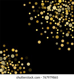 Golden confetti on a black background. Luxury festive background. Golden translucent abstract dot on a black background. Element of design. Vector illustration, EPS 10.
