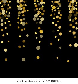 Golden confetti on a black background. Luxury festive background. Golden translucent abstract dot on a black background. Element of design. Vector illustration, EPS 10.