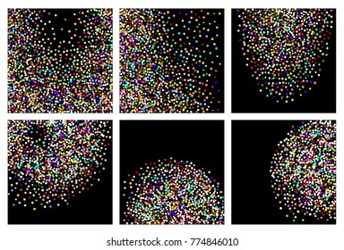 Golden confetti on a black background. Shining elements. Flat glitter. Abstract festive decoration . Glamorous vector background.