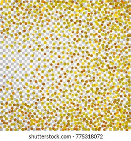 Golden confetti on a black background. Shining elements. Flat glitter. Abstract festive decoration . Glamorous vector background.
