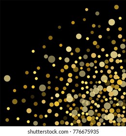 Golden confetti on a black background. Luxury festive background. Golden translucent abstract dot on a black background. Element of design. Vector illustration, EPS 10.