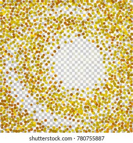 Golden confetti on a black background. Shining elements. Flat glitter. Abstract festive decoration . Glamorous vector background.