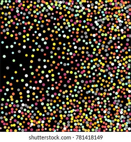 Golden confetti on a black background. Shining elements. Flat glitter. Abstract festive decoration . Glamorous vector background.