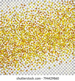 Golden confetti on a black background. Shining elements. Flat glitter. Abstract festive decoration . Glamorous vector background.