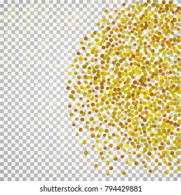 Golden confetti on a black background. Shining elements. Flat glitter. Abstract festive decoration . Glamorous vector background.
