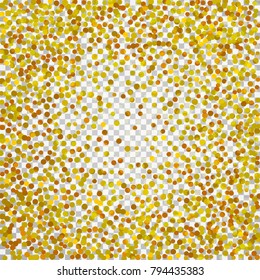 Golden confetti on a black background. Shining elements. Flat glitter. Abstract festive decoration . Glamorous vector background.
