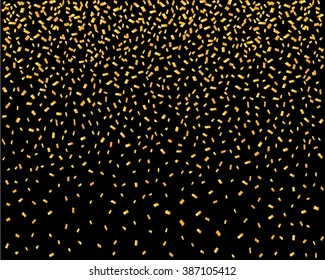 Golden confetti on black vector background.
