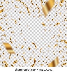 Golden confetti on a checkered background. Can be used over any image. Vector illustration.