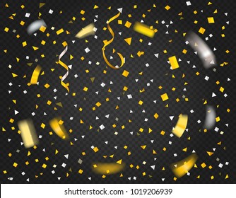 Golden confetti on dark background. Vector illustration