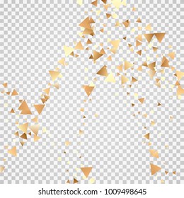 Golden confetti on a transparent background. Shining elements. Flat glitter. Abstract festive decoration . Glamorous vector background.