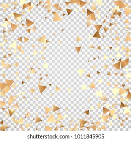Golden confetti on a transparent background. Shining elements. Flat glitter. Abstract festive decoration . Glamorous vector background.