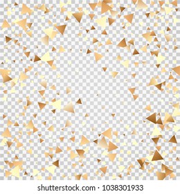 Golden confetti on a transparent background. Shining elements. Flat glitter. Abstract festive decoration . Glamorous vector background.