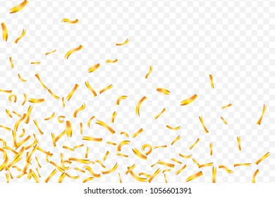 Golden confetti on transparent background. Vector illustration.