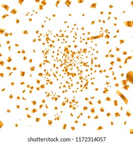 Golden confetti on transparent background can be use as celebration graphic resources. Vector illustration.