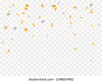 Golden confetti on transparent background. Vector illustration