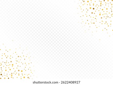 Golden Confetti on Transparent Background, Celebration or Holiday Design Element with Room for Text. Sparkling glitter border, frame.